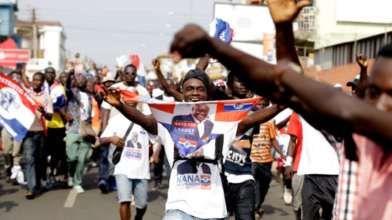 Supporters of opposition presidential candidate Nana Akufo-Addo of the New Patriotic Party.