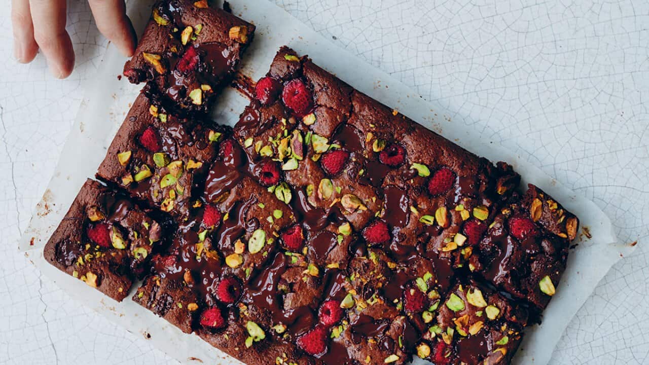 Pistachio and raspberry brownies