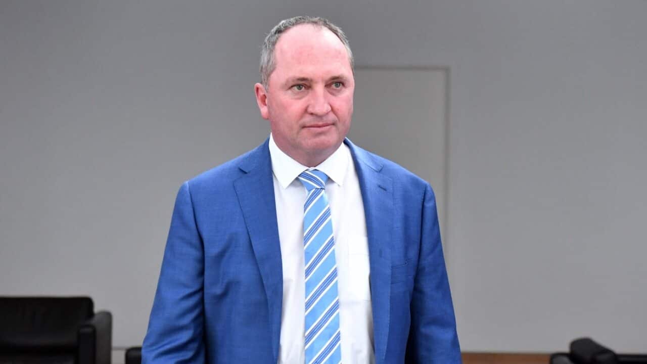 Former deputy prime minister Barnaby Joyce leaves a press conference at Parliament House in Canberra, Monday, August 20, 2018.
