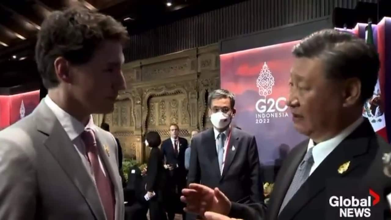 Canada's Justin Trudeau and Xi Jinping speak through a translator