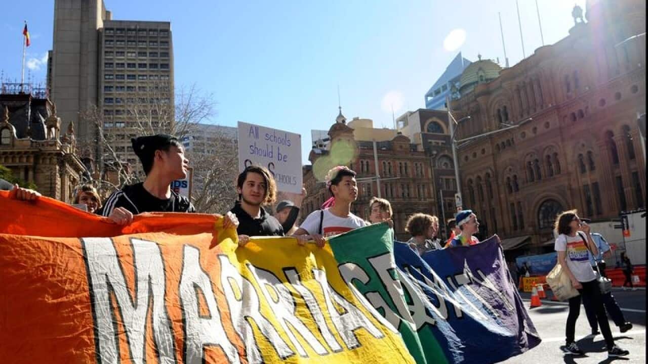 Supporters attend a marriage equality rally in Sydney