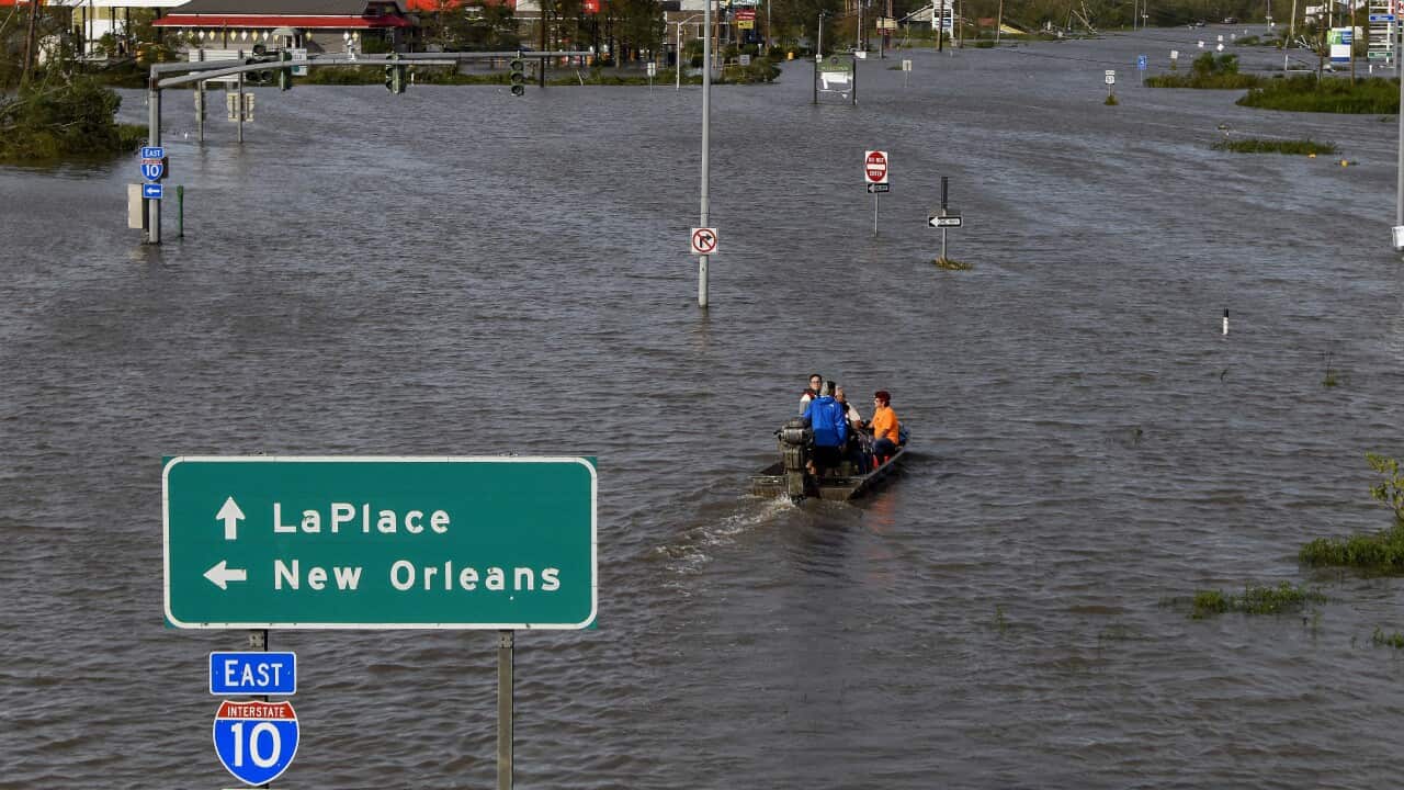 Highway 51 is flooded near LaPlace, Louisiana, on August 30, 2021 after Hurricane Ida passed through.