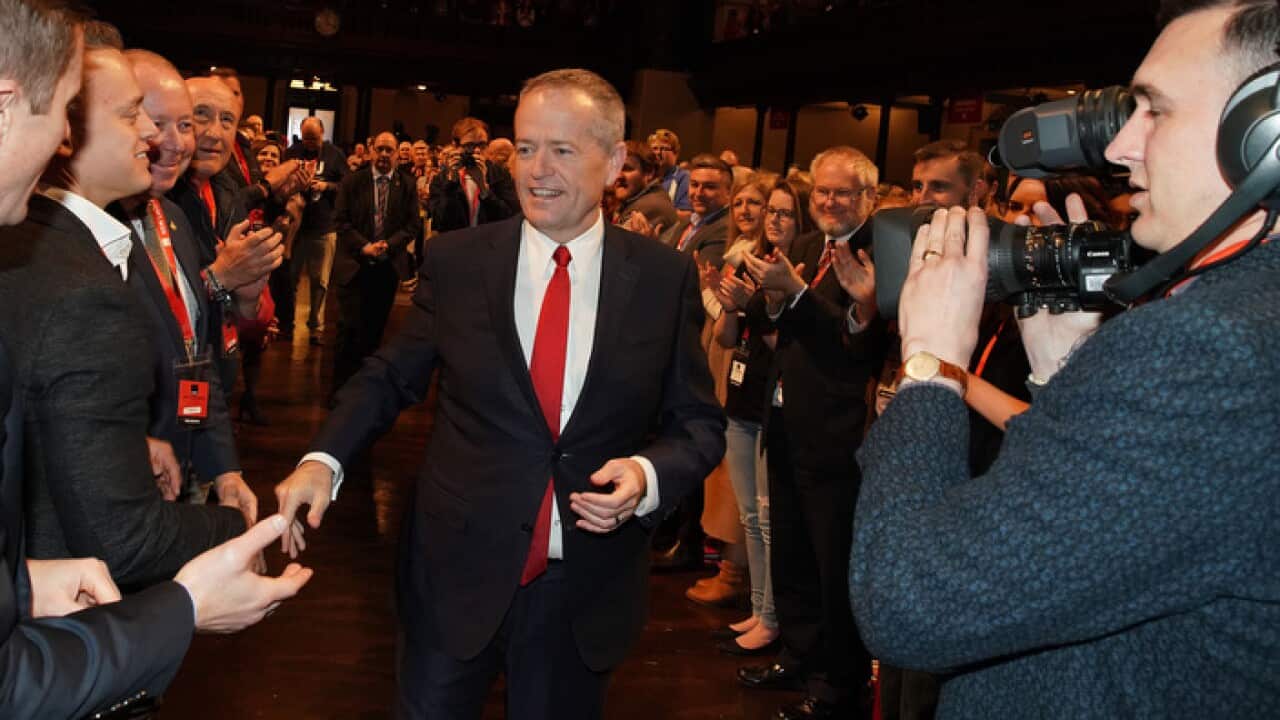 Federal opposition leader Bill Shorten arrives for the NSW Labor Annual State Conference at the Sydney Town Hall, Sydney, Sunday, July 1, 2018. (AAP Image/Ben Rushton) NO ARCHIVING