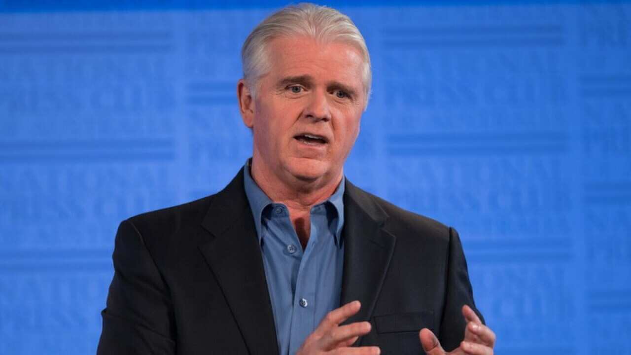 Outgoing NBN chief executive Bill Morrow delivers his address to the National Press Club in Canberra
