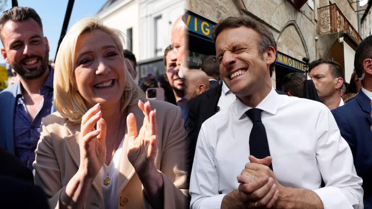 A composite picture of French presidential candidates Marine Le Pen and Emmanuel Macron on the campaign trail.