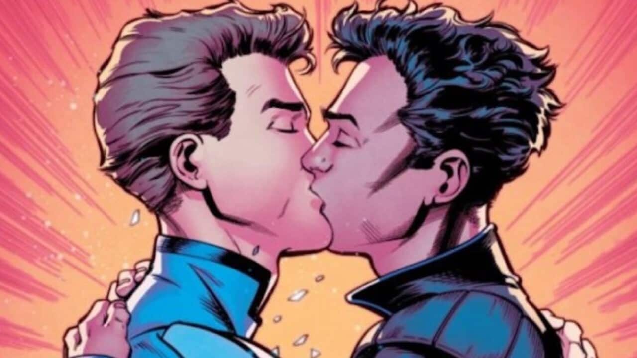 Marvel hero Iceman has his first gay kiss.