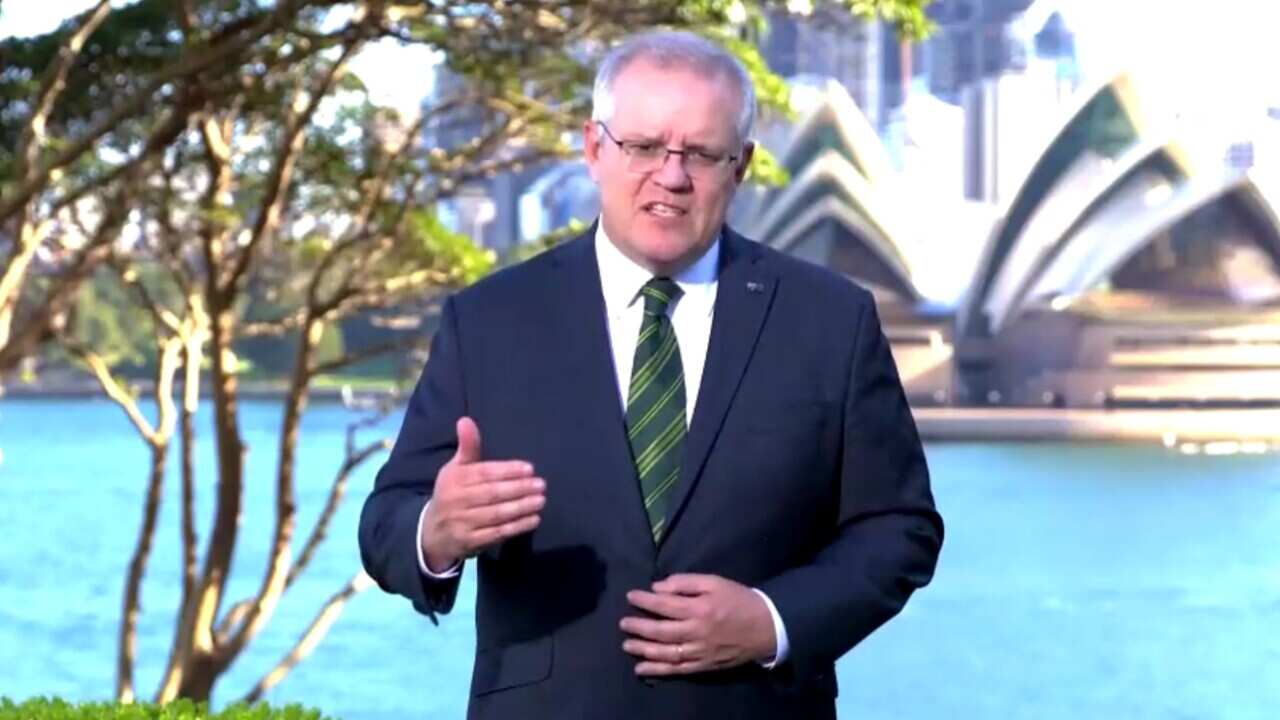 A screengrab of Prime Minister Scott Morrison delivering a speech to the 75th United Nations general assembly in Sydney on Saturday.