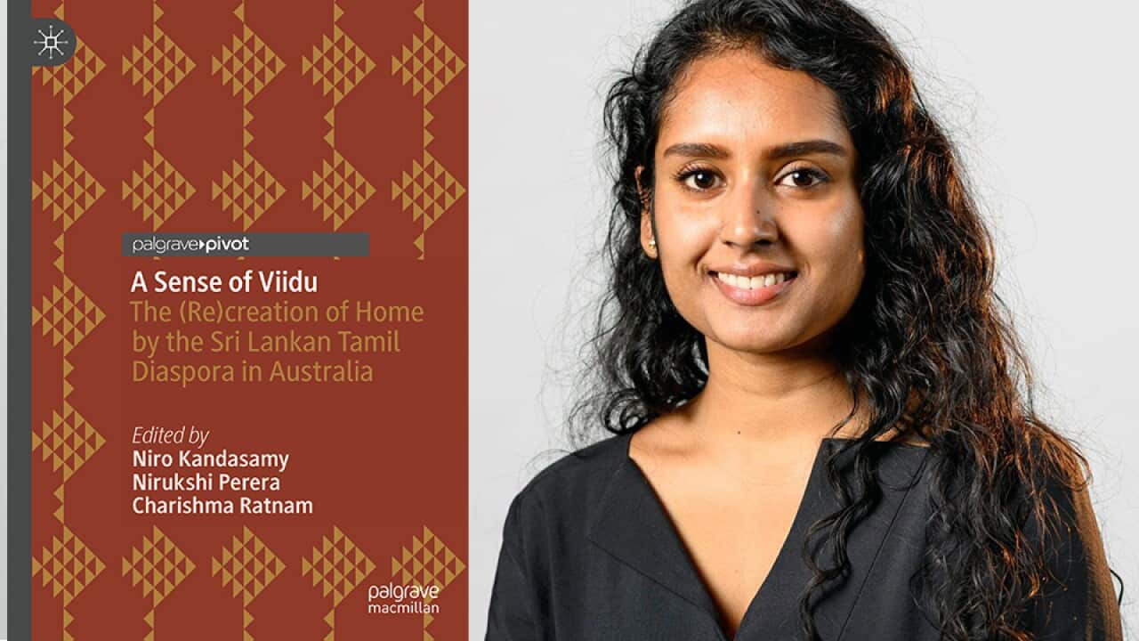 Dr. Niro Kandasamy (right), and the cover of the Book, "A Sense of Viidu" she edited.