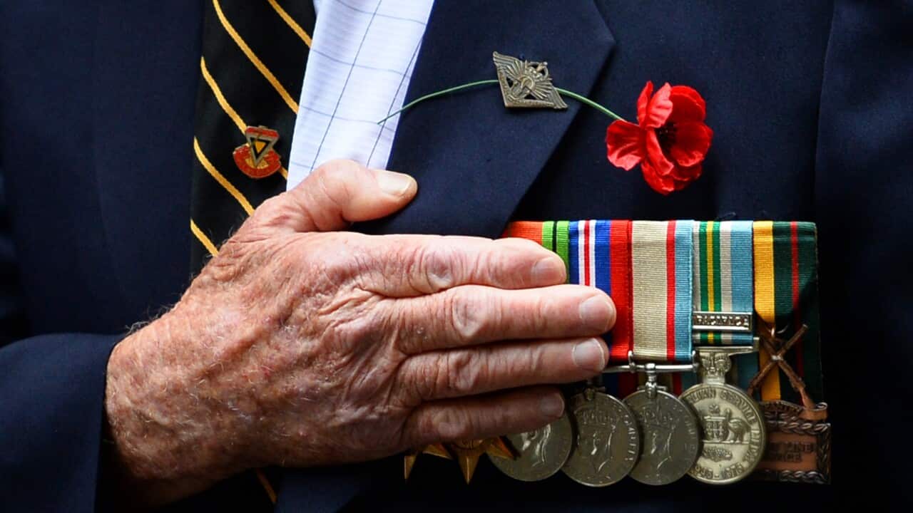 An Australian war veteran takes part in the annual ANZAC Day Parade in Sydney on April 25, 2014.