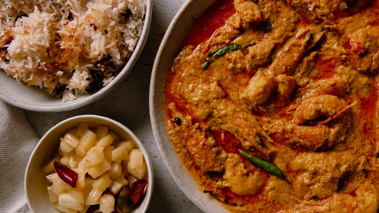 Golda chingri malaikari and anaras jhal chutney