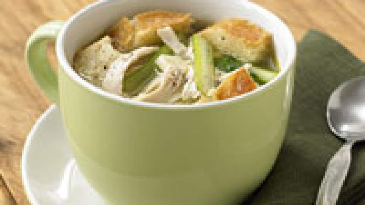 Chicken, celery and bread broth