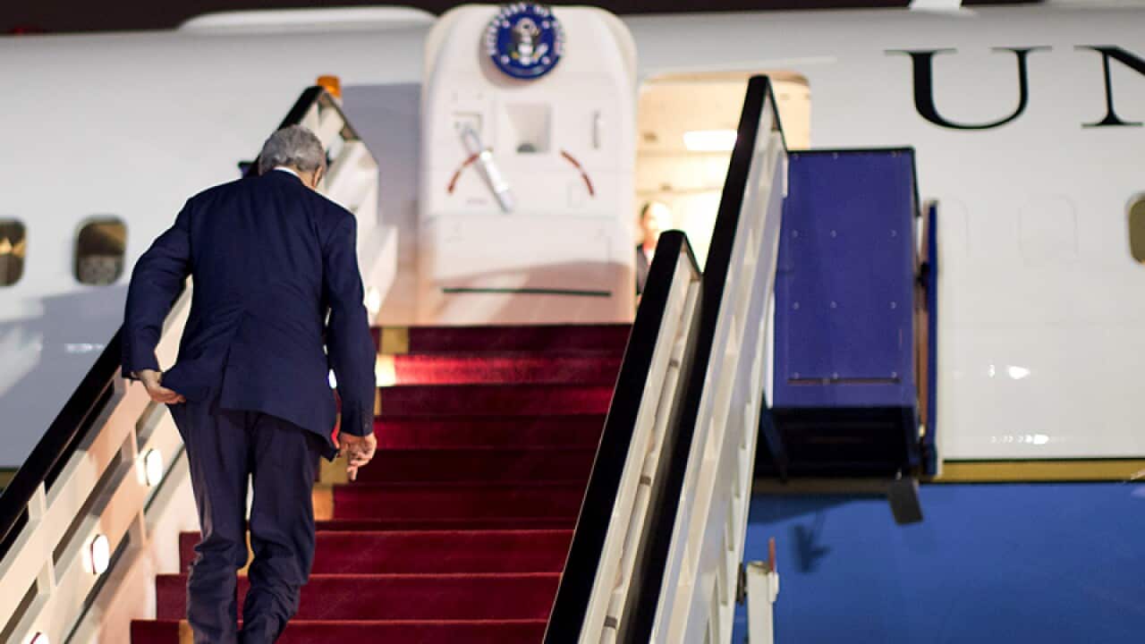 US Secretary of State John Kerry boarding his plane