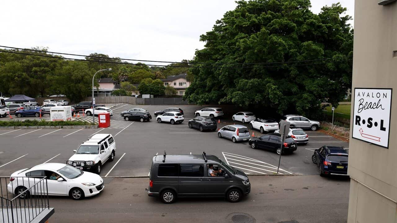 A drive-thru COVID-19 testing facility next to the Avalon RSL on Sydney’s northern beaches