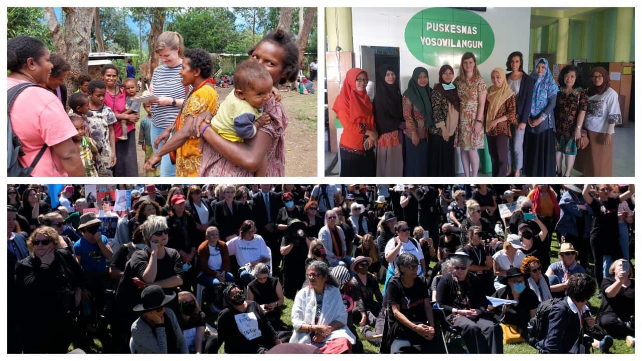 Image 1: Kate Walton in PNG: Undertaking community consultations with women in the Highlands - October 2022 (Supplied).
Image 2: Working with community health centres in East Java, Indonesia, 2018 9Supplied).
3.Image 3: Kate was one of the organisers of the Women's March 4 Justice in Canberra – 2021 (Supplied).