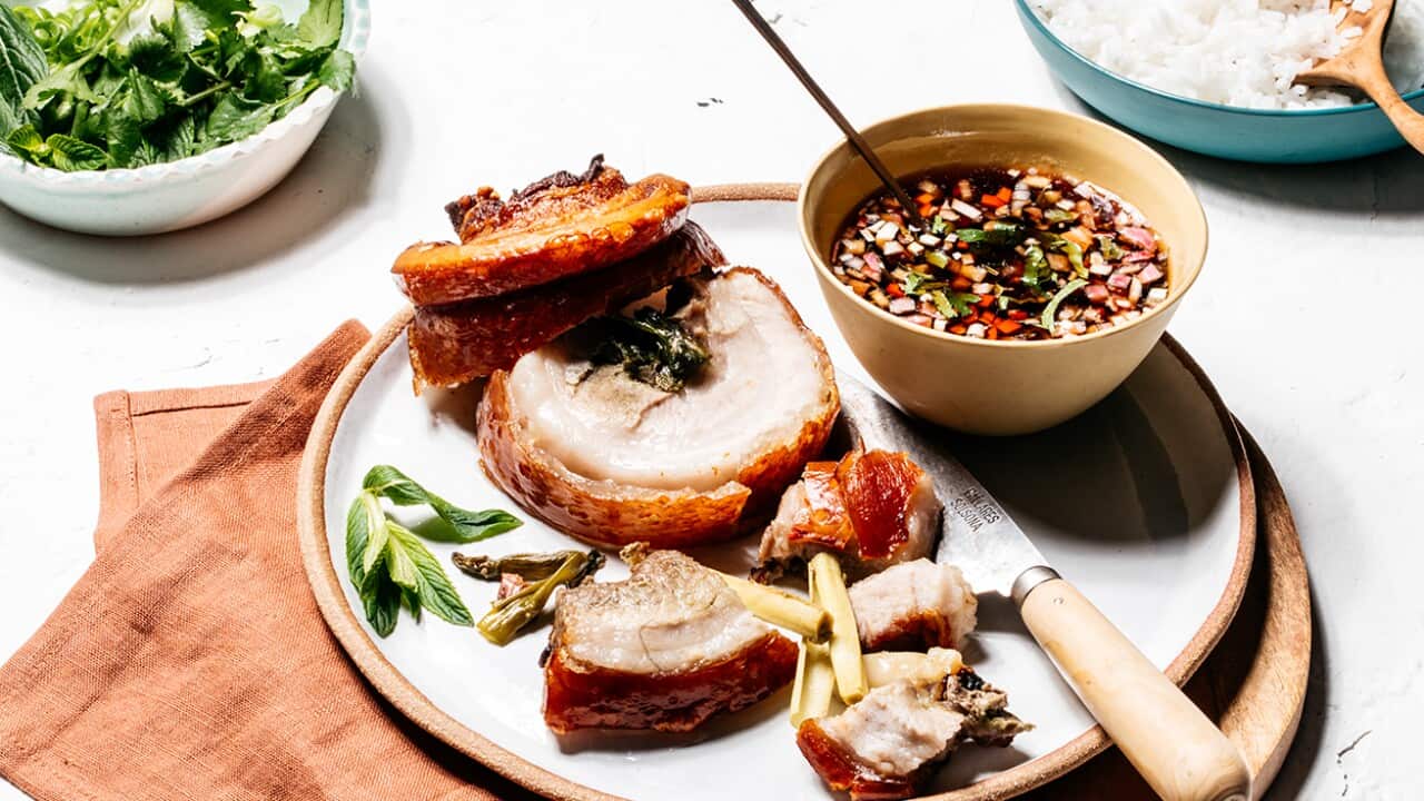 Oven-roasted Cebu lechon (Roast pork belly roll) from Taste of the Philippines