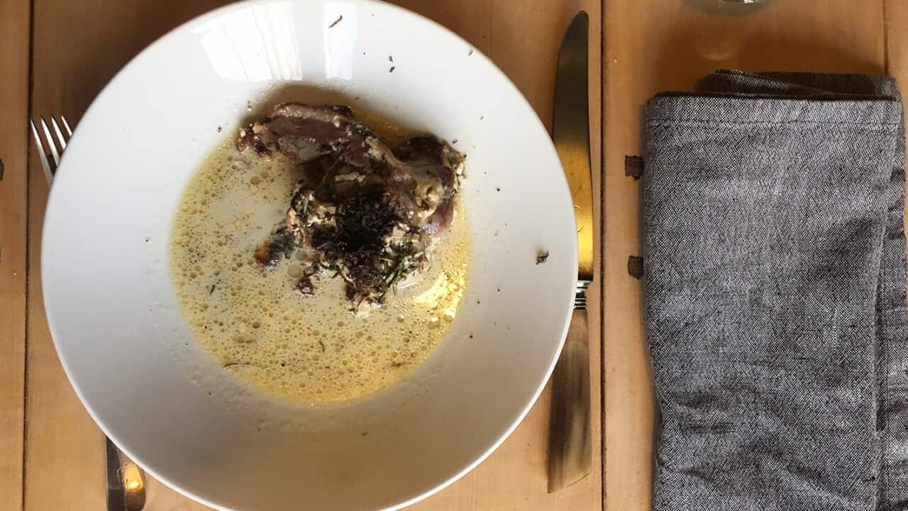 Goat braised in goat's milk with truffle