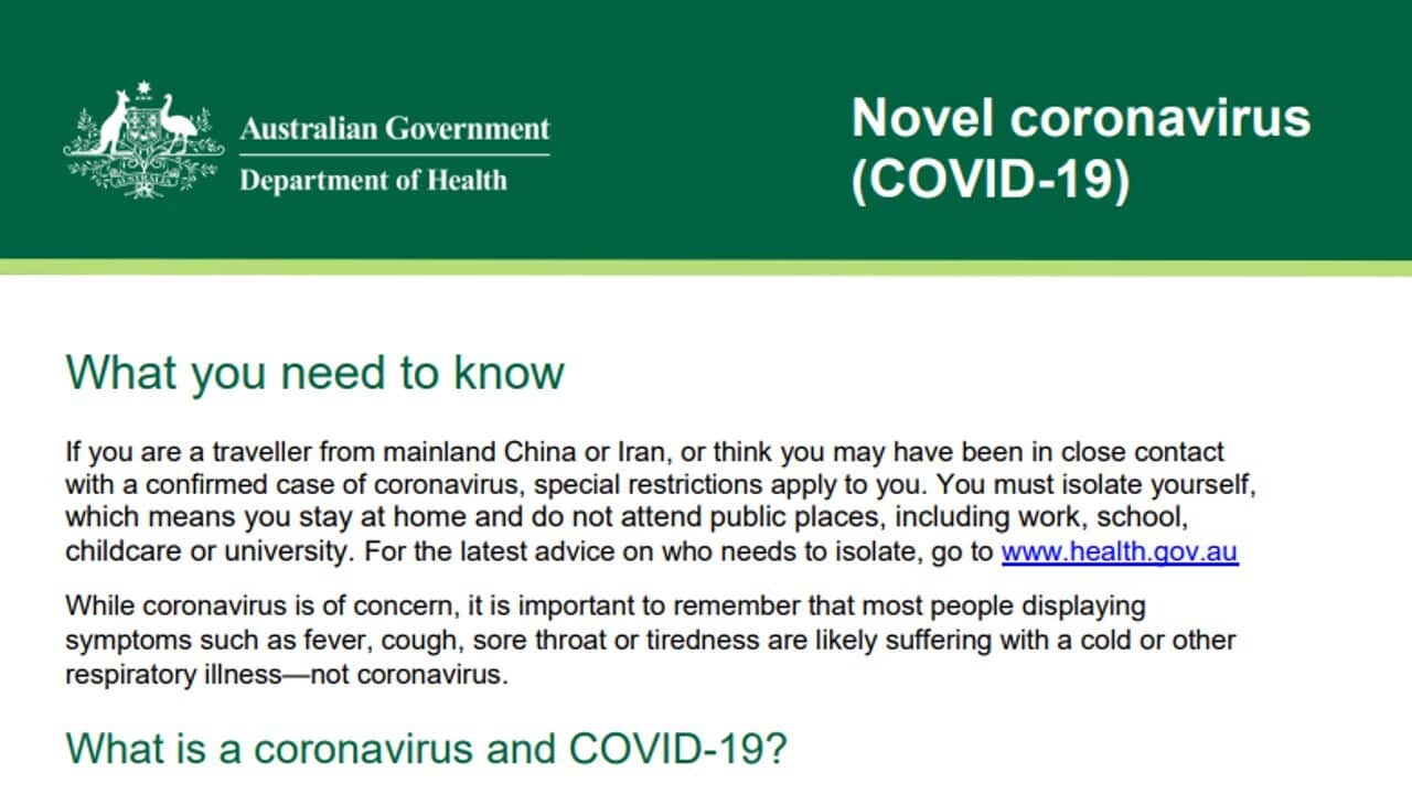 Screenshot of Department of Health's website