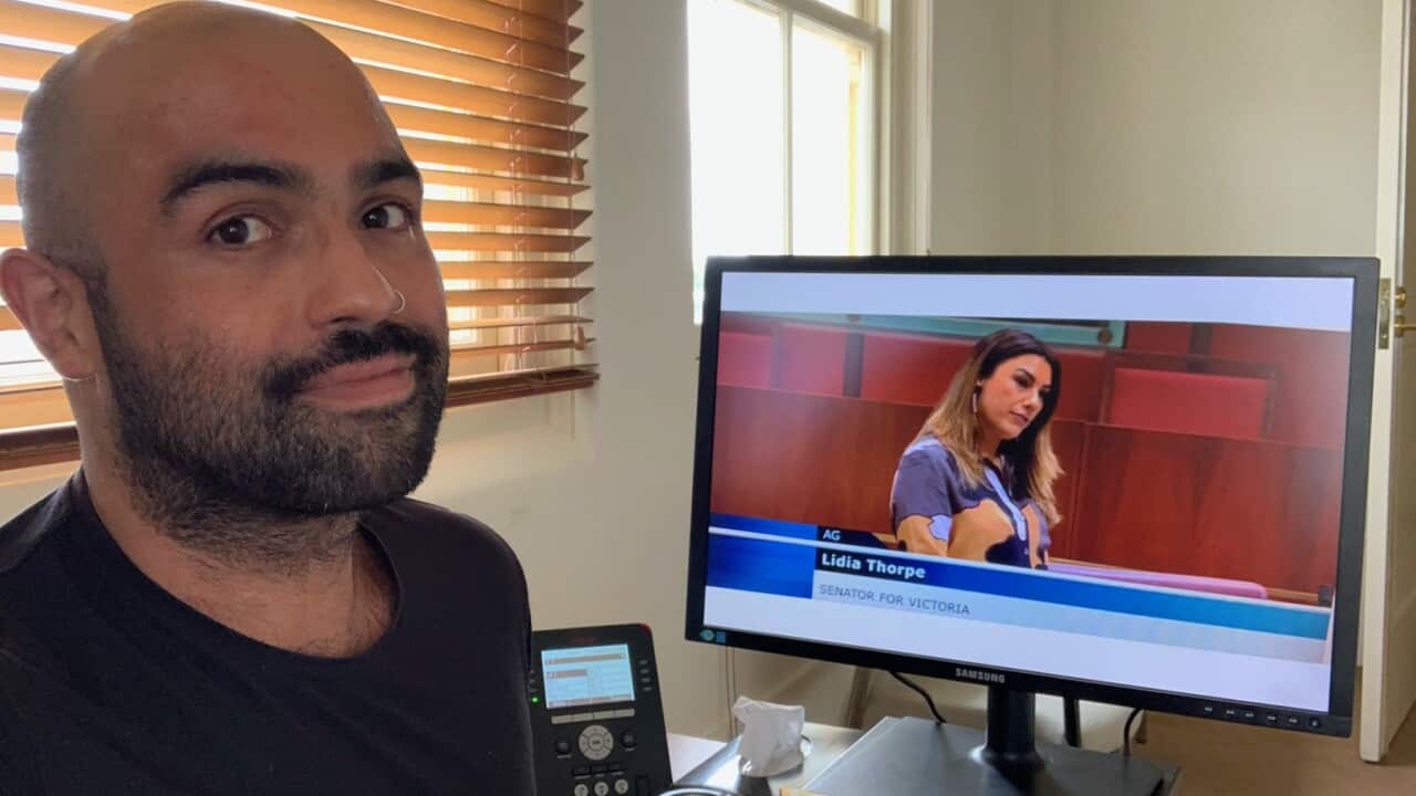 David Mejia Canales working with Green's Senator Lidia Thorpe. 