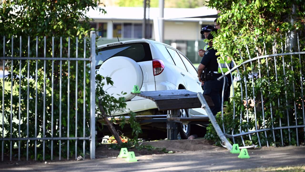 A car seen after going through a fence at Auburn South Primary School.