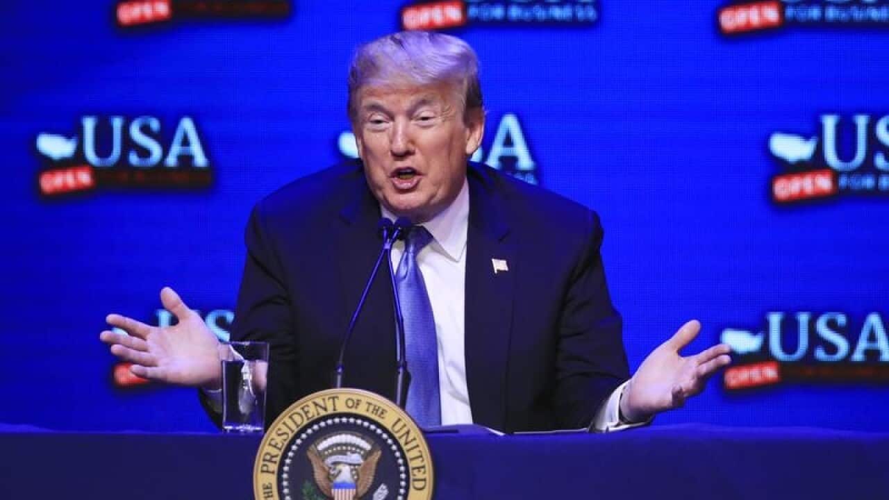 President Donald Trump speaks in Las Vegas