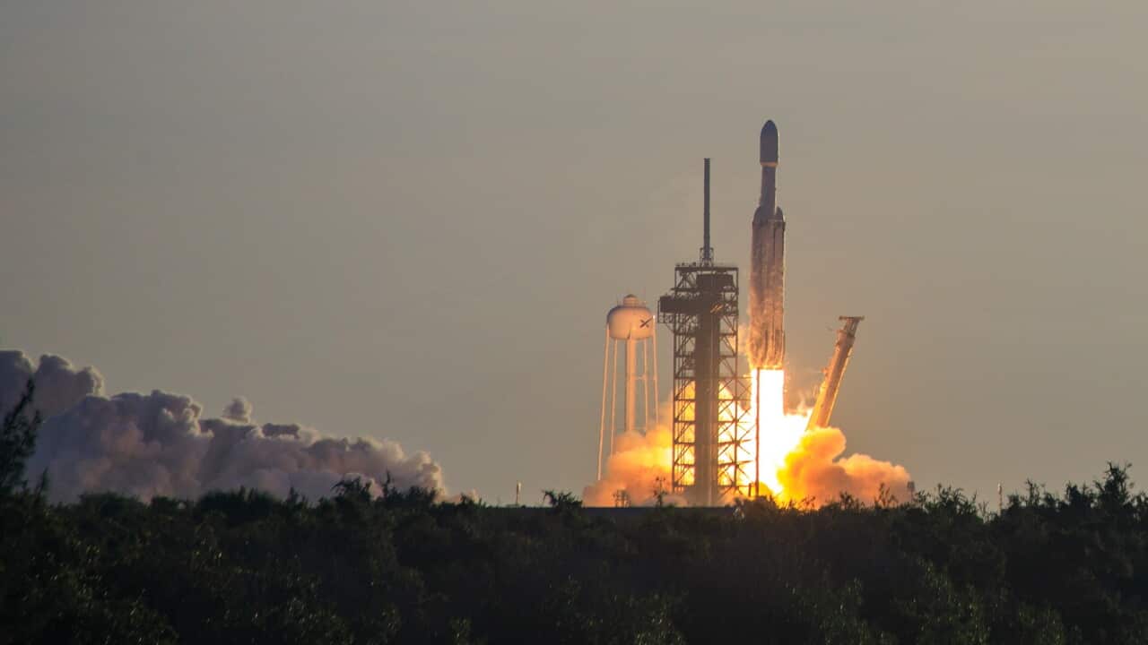 Liftoff of NASA SpaceX Falcon Heavy carrying the Nancy Grace Roman Space Telescope at 7:26 AM August 30th 2026 from historic LC-39A