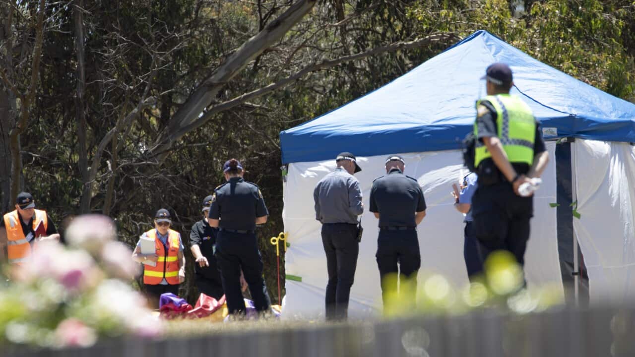 Worksafe Tasmania officers (left) inspect the jumping castle at Hillcrest Primary School