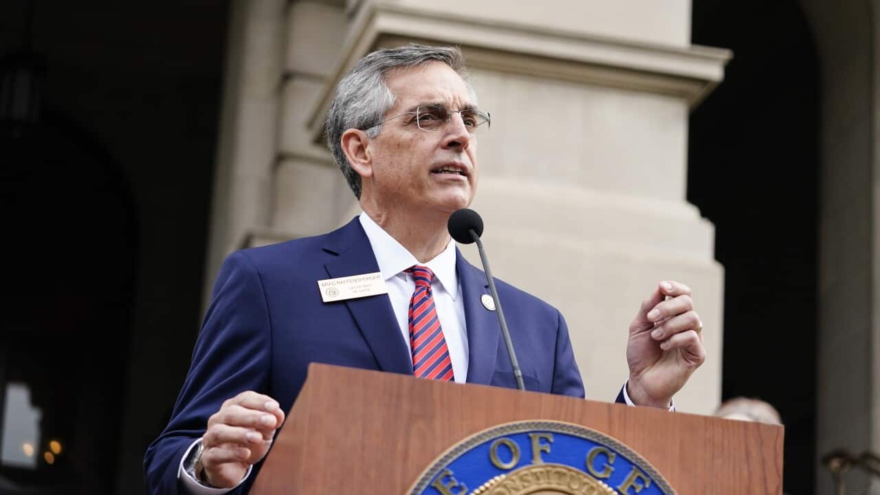 Georgia Secretary of State Brad Raffensperger speaks during a news conference on Wednesday, Nov. 11, 2020, in Atlanta.