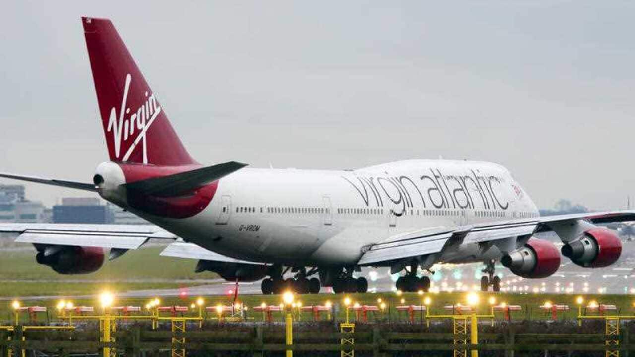 Virgin Atlantic Boeing 747-400 preparing for take off from Gatwick Airport, West Sussex, as Virgin Atlantic.