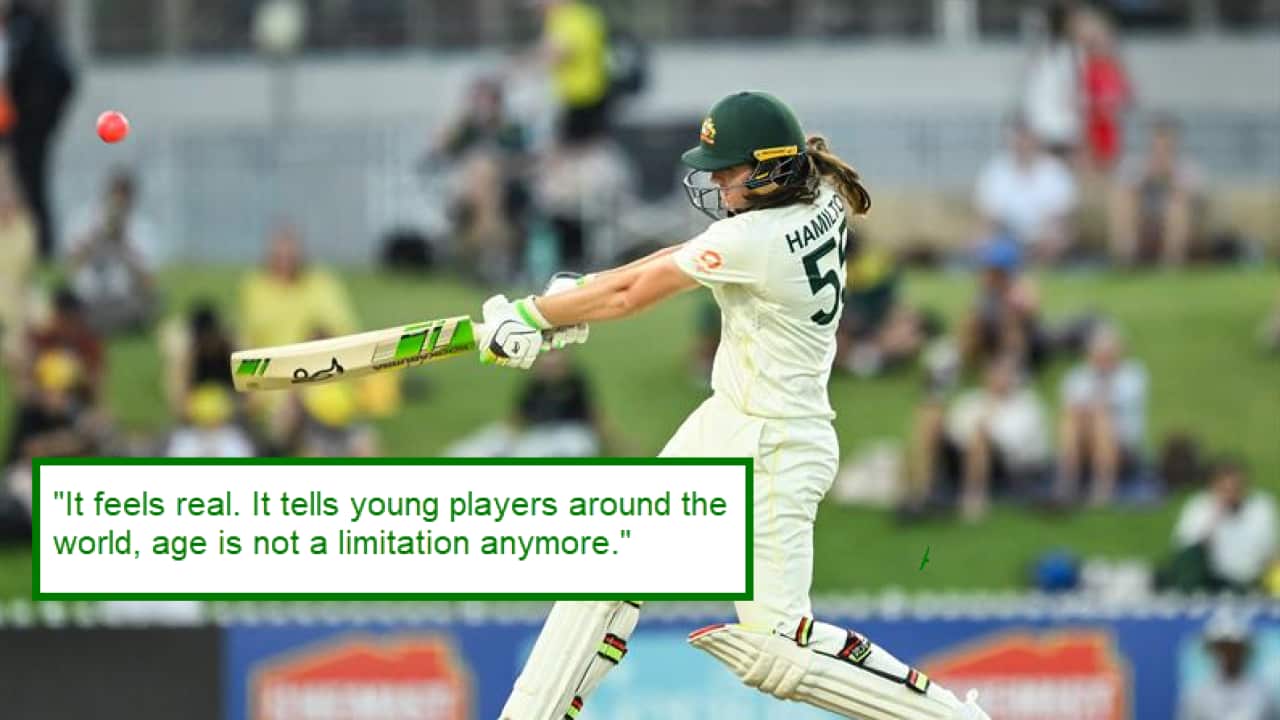 PERTH, AUSTRALIA - MARCH 07: Lucy Hamilton of Australia bats during day two of the Women's Test Match between Australia and India at WACA on March 07, 2026 in Perth, Australia. (Photo by Stefan Gosatti/Getty Images)