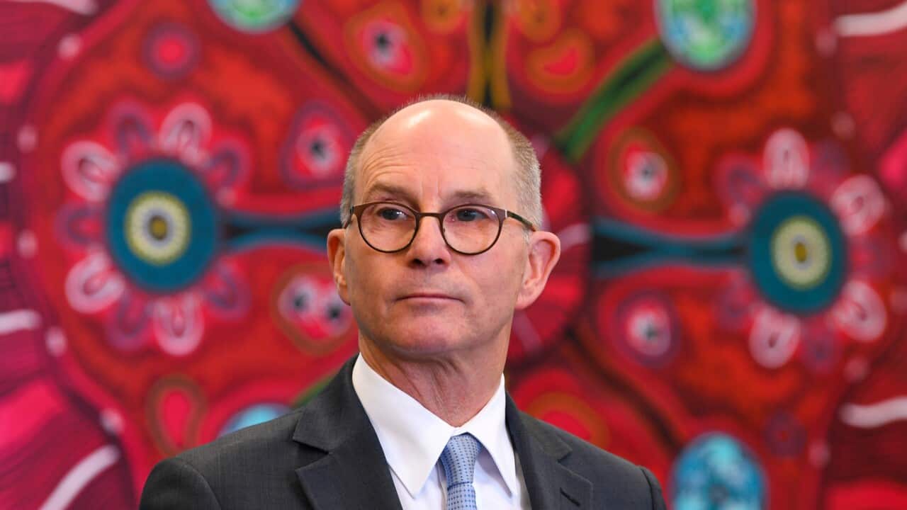 Deputy Chief Medical Officer Professor Paul Kelly speaks to the media during a press conference at the Australian Department of Health in Canberra,
