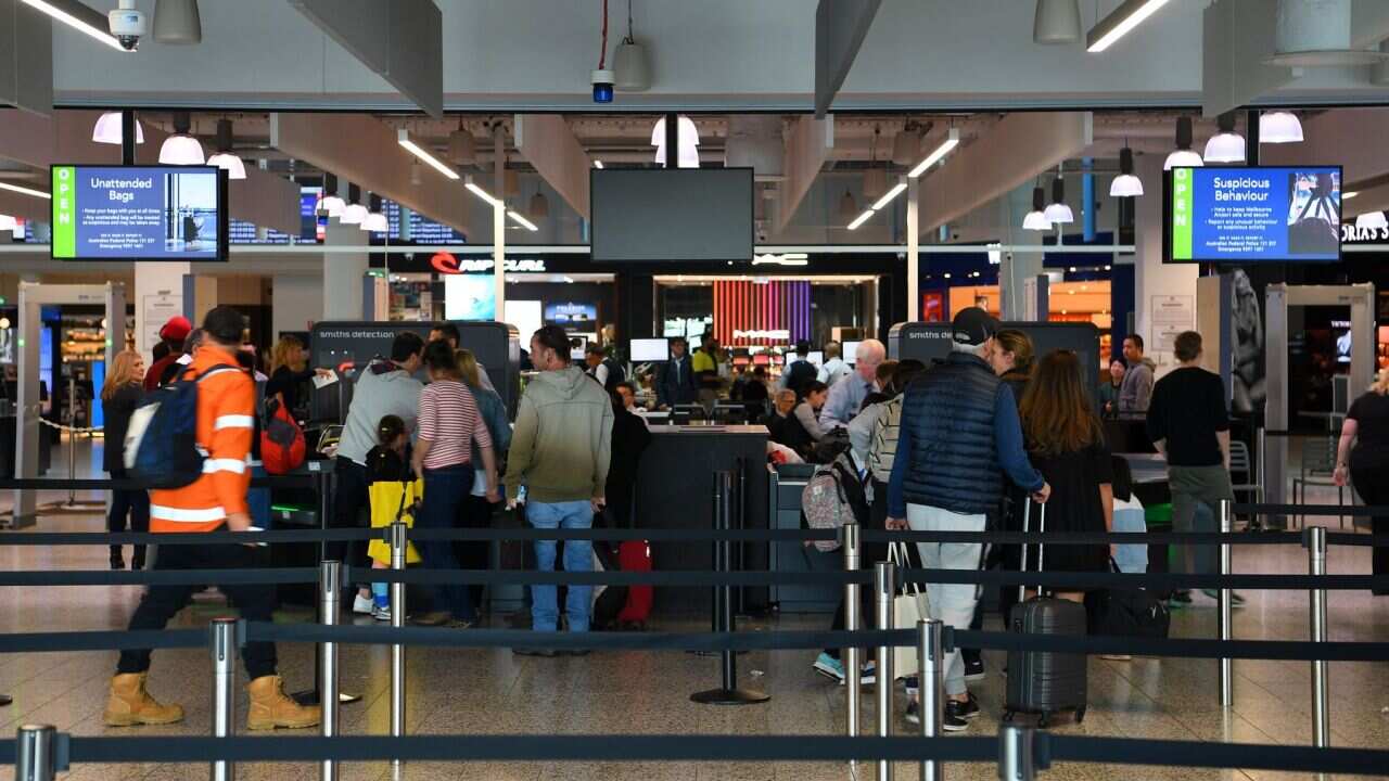 A general view of people in transit at Melbourne Airport