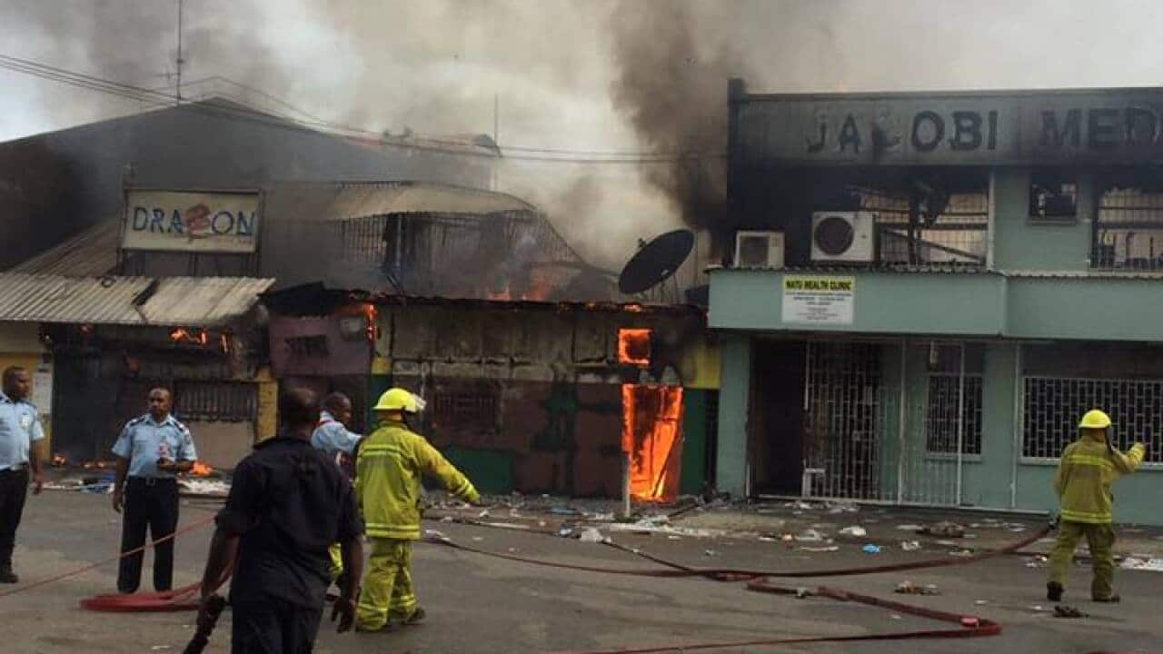 Buildings on fire in Port Moresby