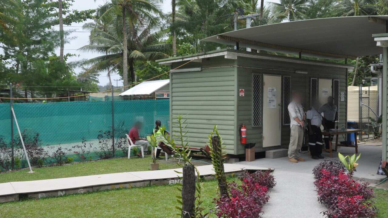 The walkway to medical facilities in at the Manus Island detention centre.