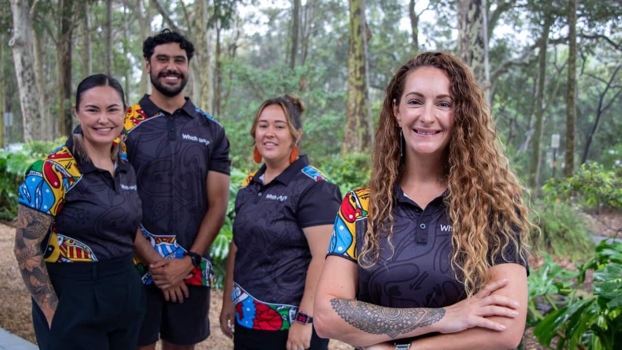 Team members Felicity Collis (Gomeroi), Kayden Roberts-Barker (Wiradjuri), Jessica Bennett (Gamilaroi) and lead researcher Associate Professor Michelle Kennedy.jpg