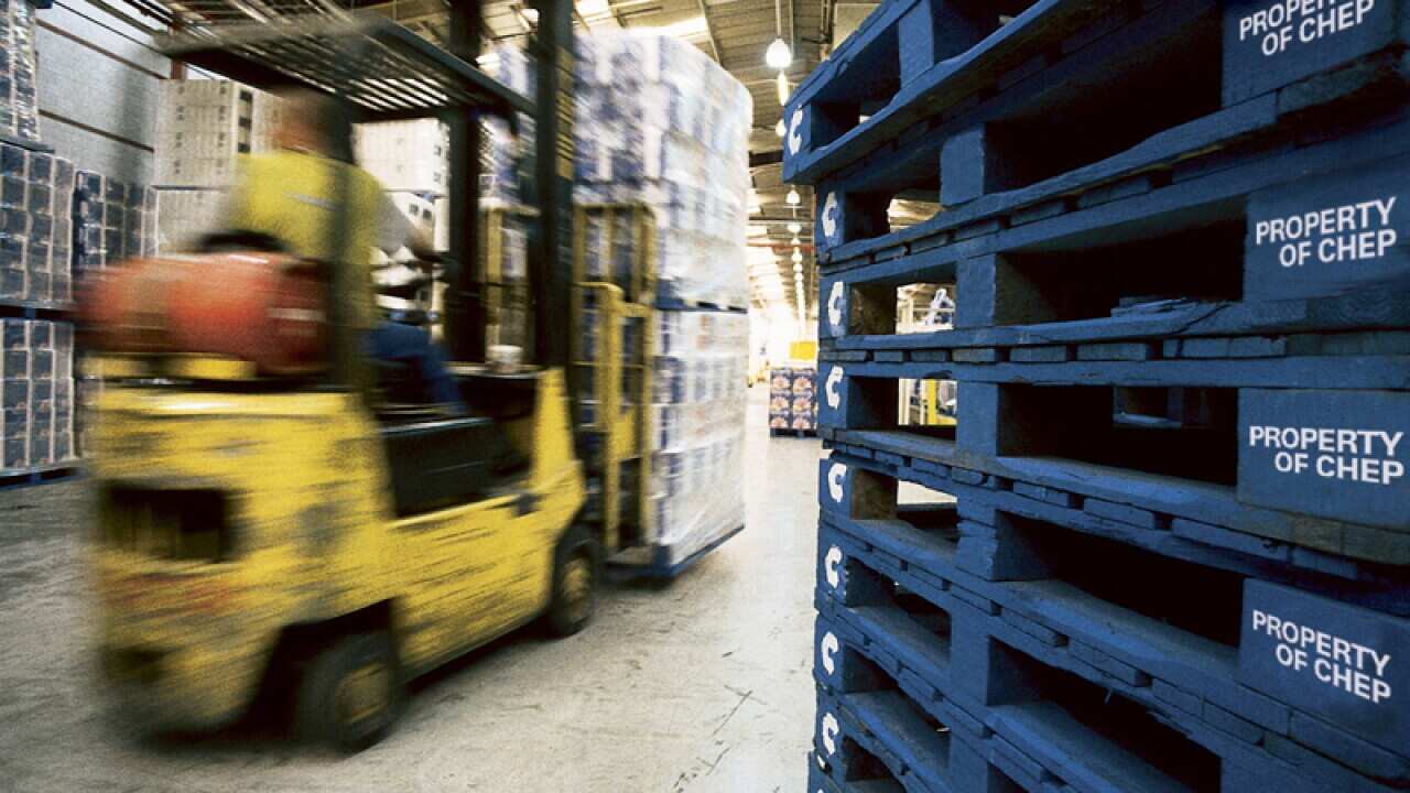 A CHEP warehouse containing crates