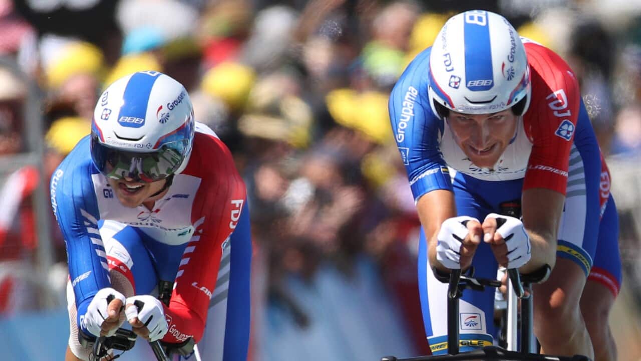 Arnaud Demare and David Gaudu in action for Groupama-FDJ