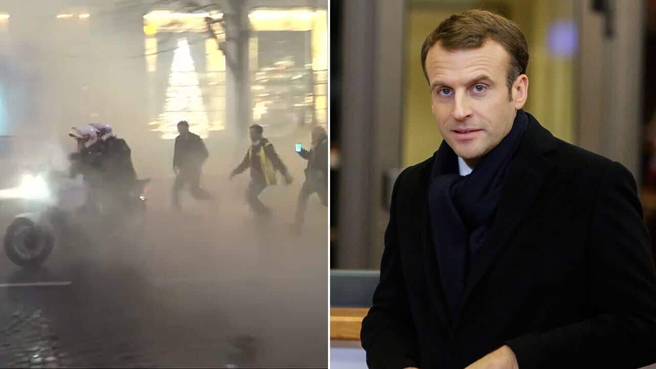 'Yellow vest' protesters turned on police in France prompting Emmanuel Macron to call for "order".