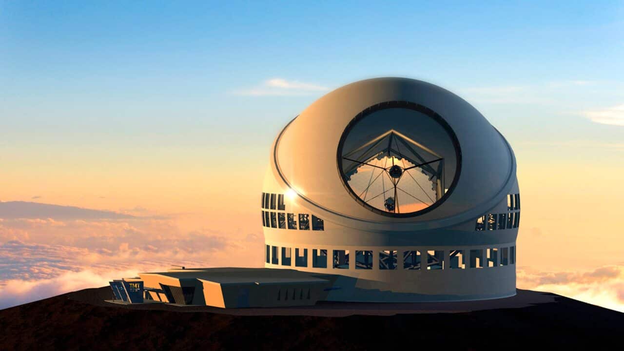 This undated file artist rendering made available by the TMT Observatory Corporation shows the proposed Thirty Meter Telescope on Hawaiis Mauna Kea.