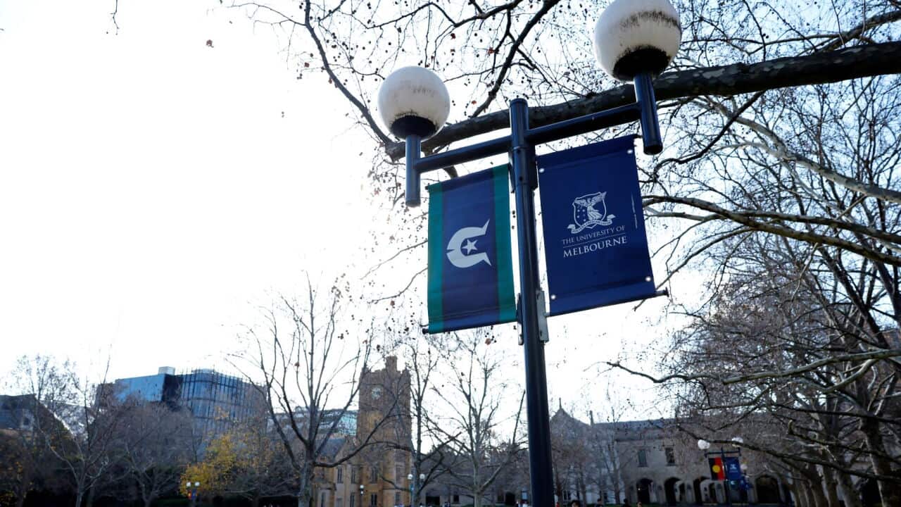 A general view of signage during an inquiry examining freedom of speech and assembly on Australian university campuses at the University of Melbourne (AAP Image-Con Chronis) .jpg