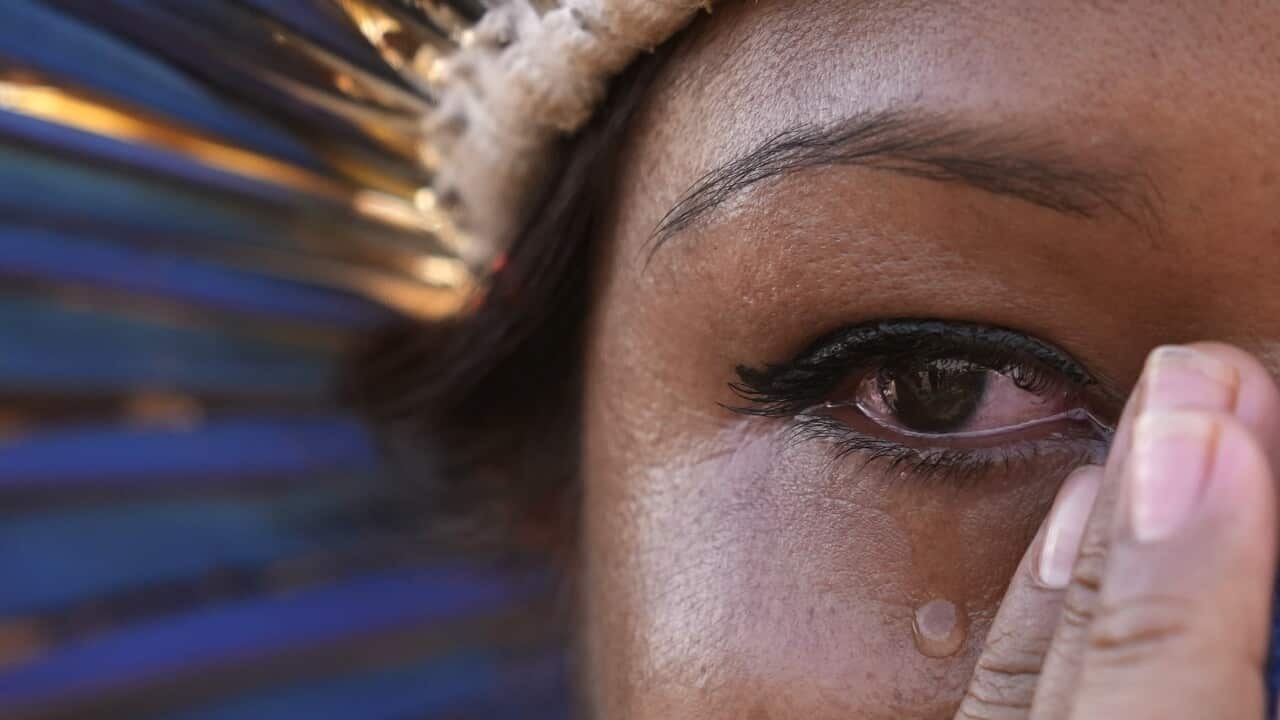 File image of an Indigenous woman crying.