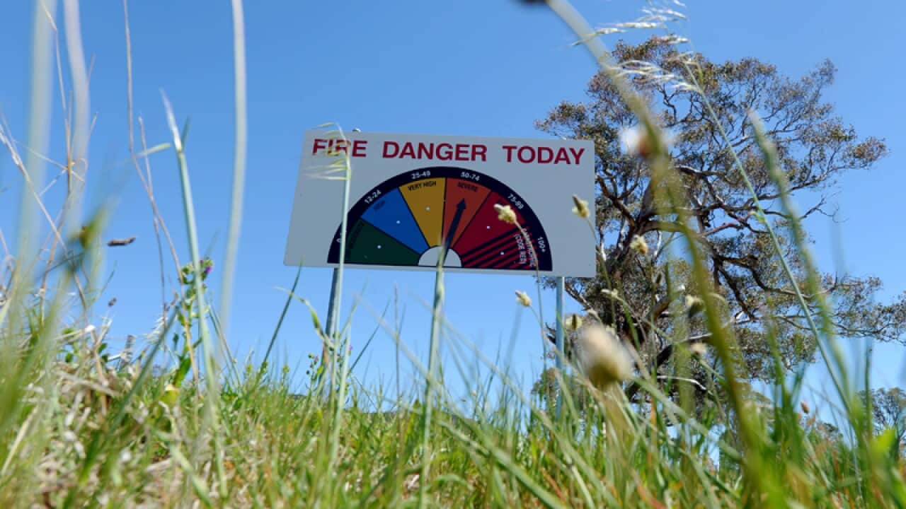 A sign indicating the fire danger of the day