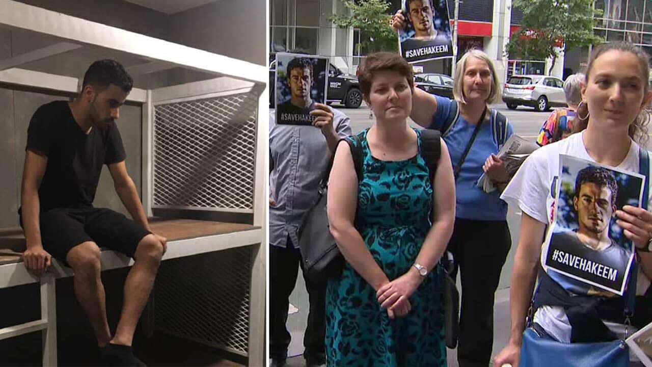 Hakeem al-Araibi: Supporters of detained refugee footballer rally, urging Dutton to intervene.