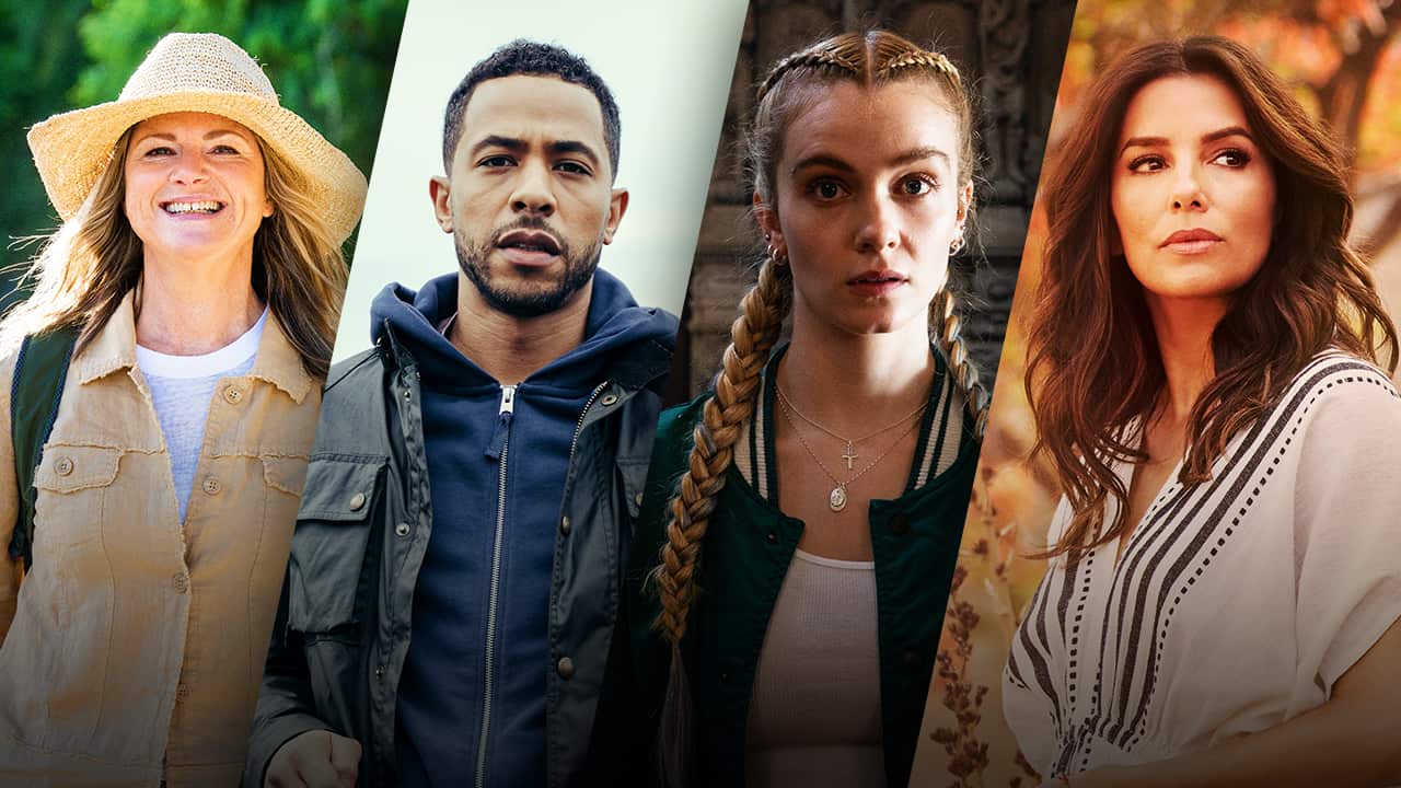 Four images from four TV shows: Great Australian Walks with Julia Zemiro, Wolf, Then You Run, Eva Longoria: Searching For Mexico.png