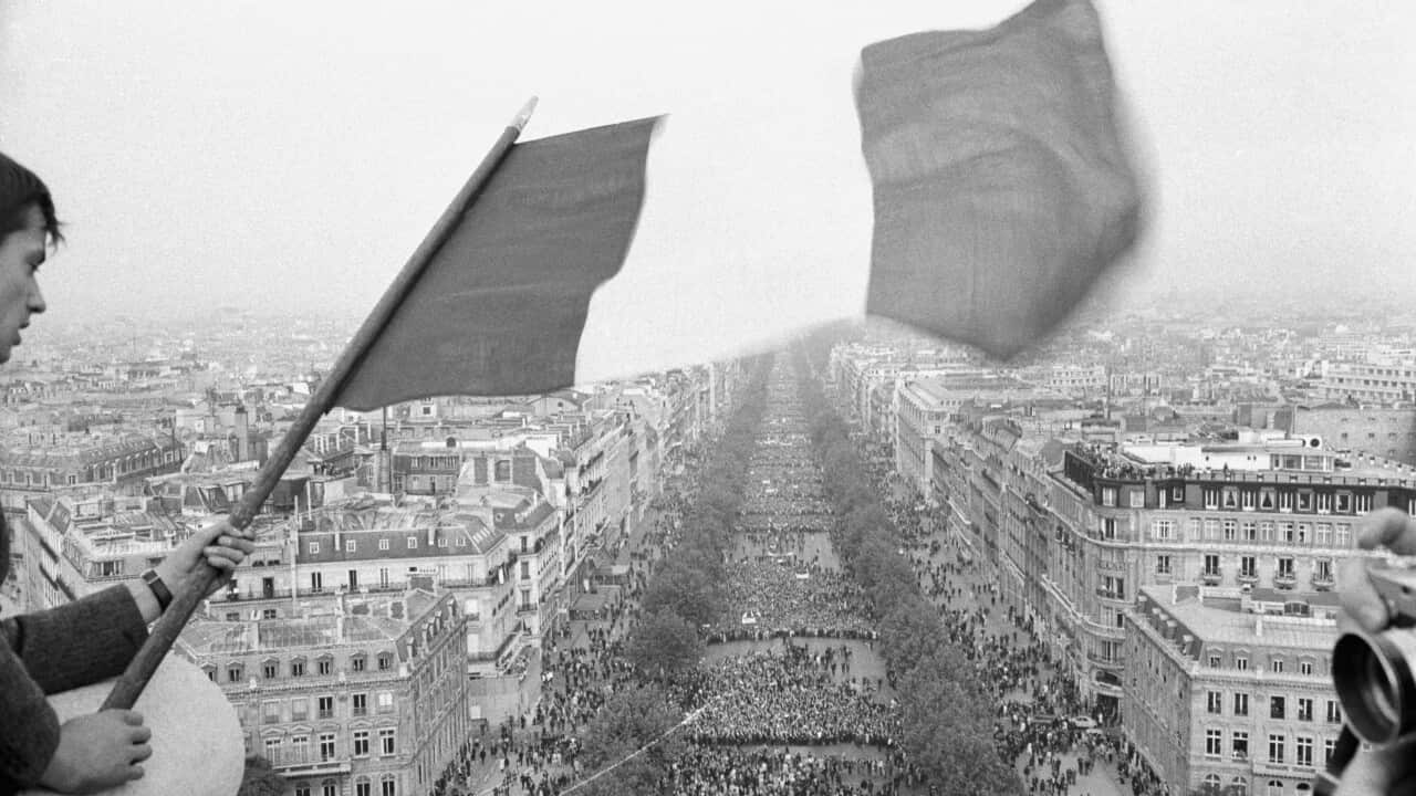 Crowds Demonstrate on Champs Elysees