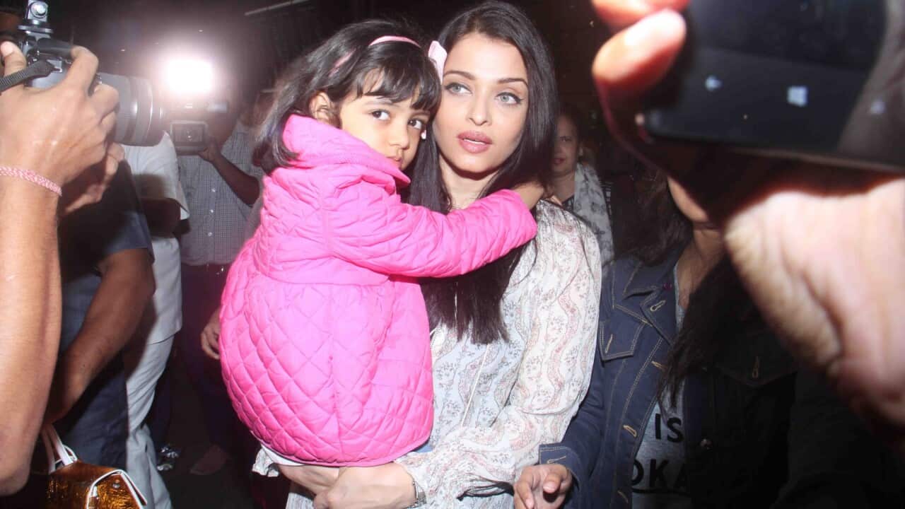Bollywood actor Aishwarya Rai Bachchan with her daughter Aaradhya Bachchan and mother Brinda Rai, returning from Cannes, France, at airport, on May 18, 2016 in Mumbai, India.