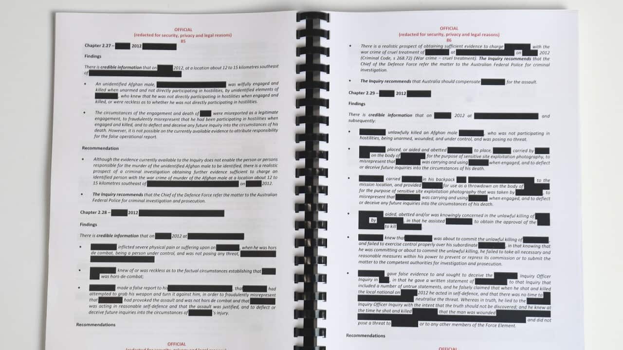 The report, with redactions, by the Inspector-General of the Australian Defence Force Afghanistan Inquiry in Canberra