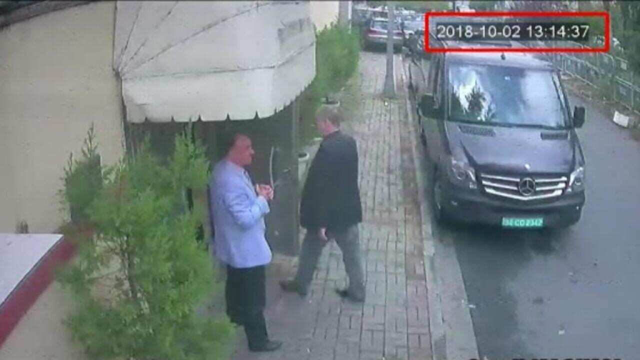 A still image from a security cam claims to show Jamal Khashoggi arriving at Saudi Arabia’s consulate in Istanbul. Photo by Depo Photos/ABACAPRESS.COM.