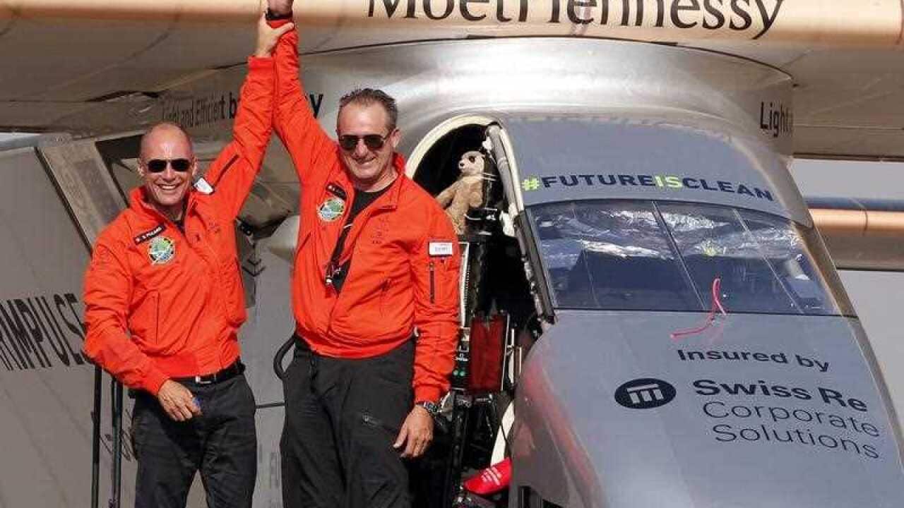 Swiss pilot Bertrand Piccard and pilot Andre Borschberg