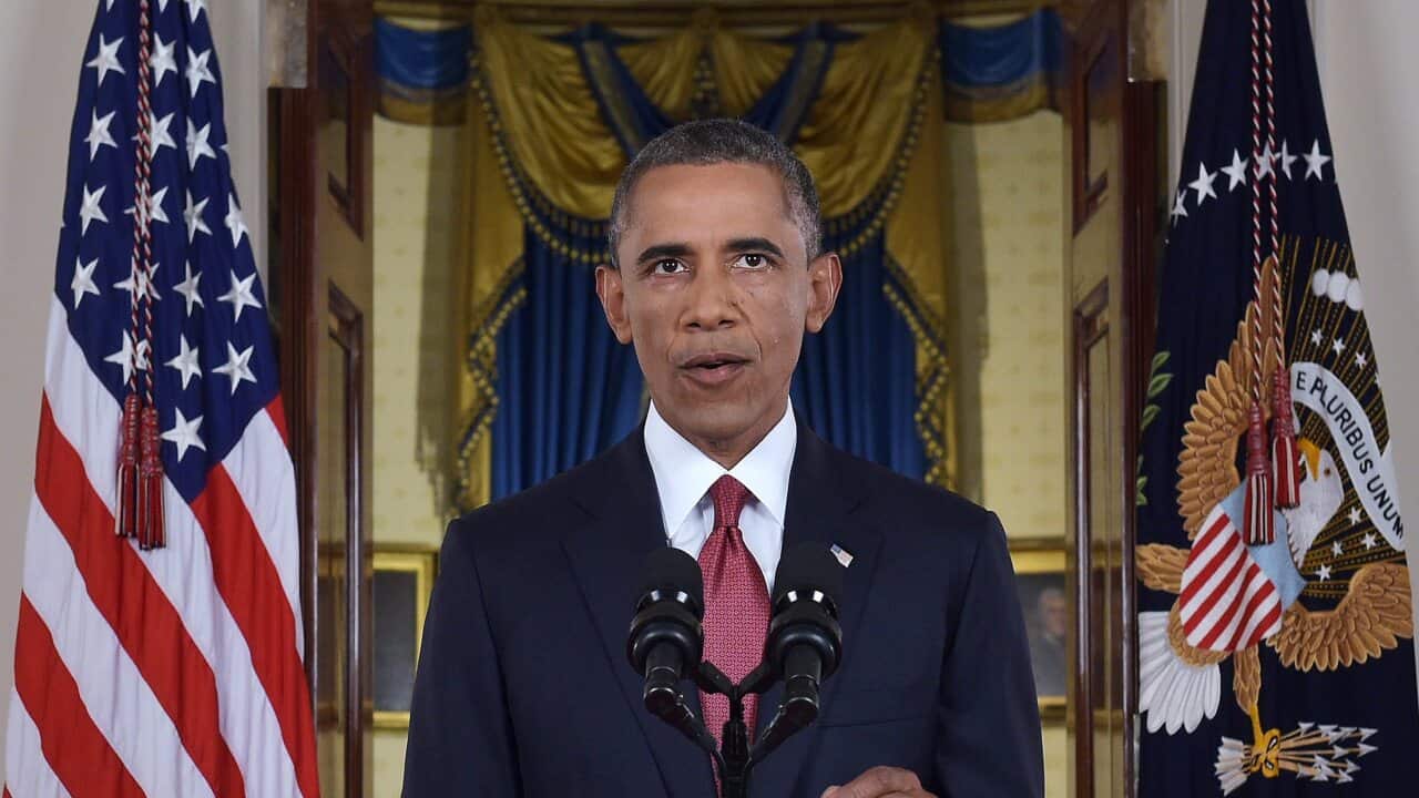 US President Barack Obama vows to target the Islamic State with air strikes 'wherever they exist', Washington, DC, USA, 10 September 2014. (AAP)