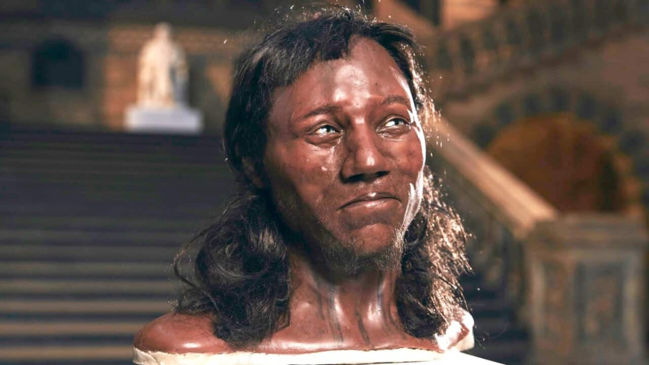 Photo made available on 07 February 2018 by the London Natural History Museum for Channel 4/Plimsoll Productions showing the Face of Cheddar Man.
